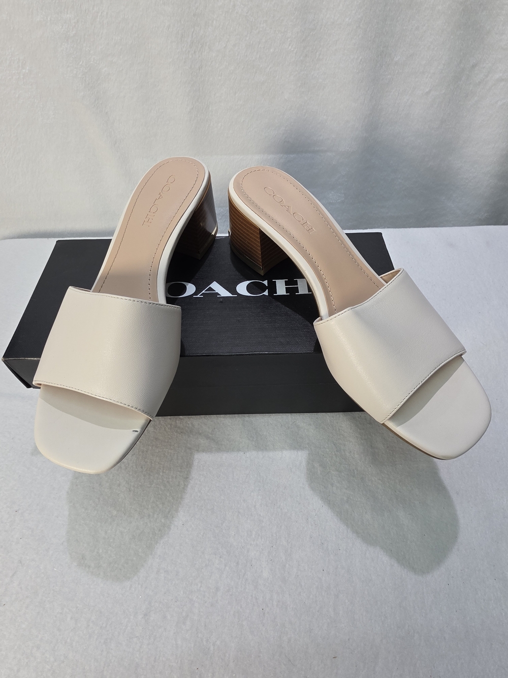 Coach Women's Cream Maggi Leather Block Heel Slide